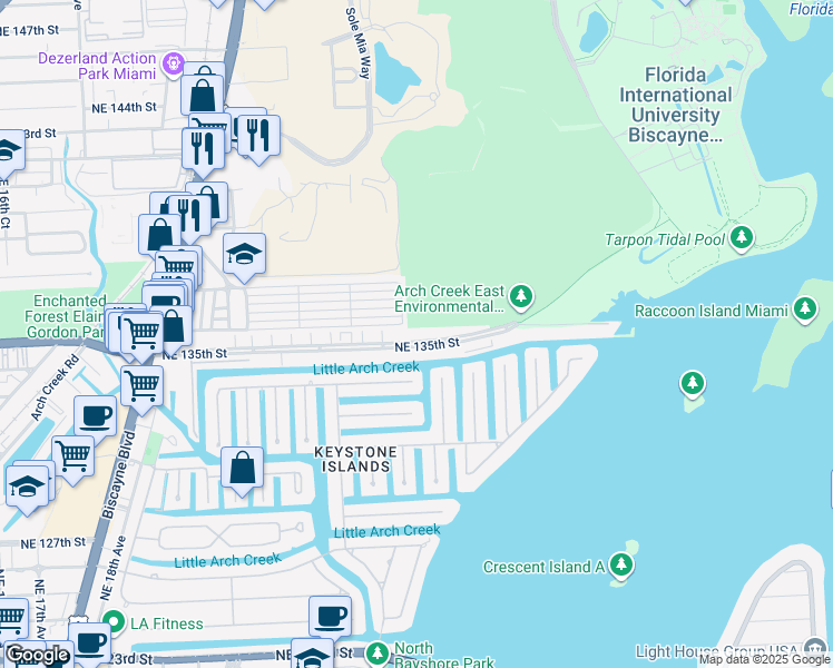 map of restaurants, bars, coffee shops, grocery stores, and more near 2426 Northeast 135th Street in North Miami