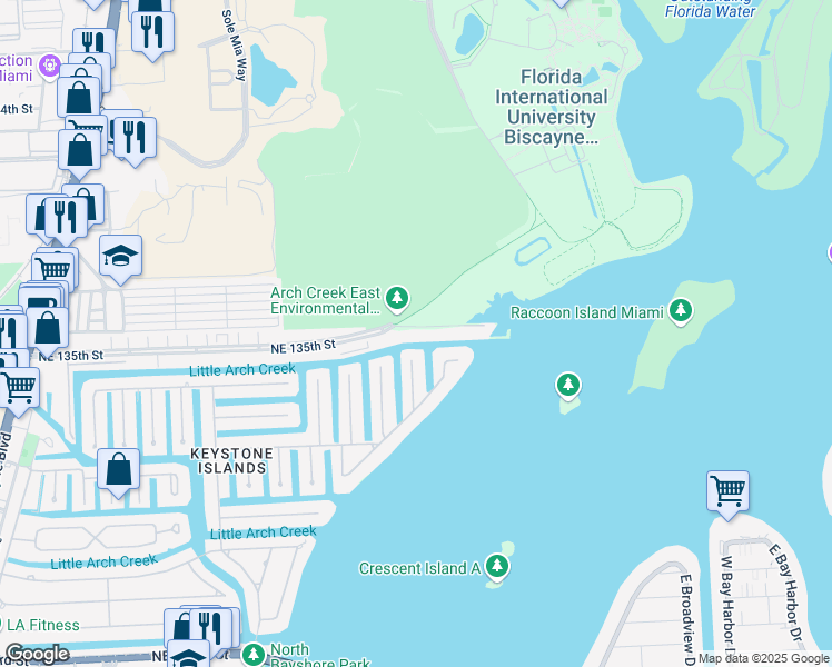 map of restaurants, bars, coffee shops, grocery stores, and more near 2654 Northeast 135th Street in North Miami