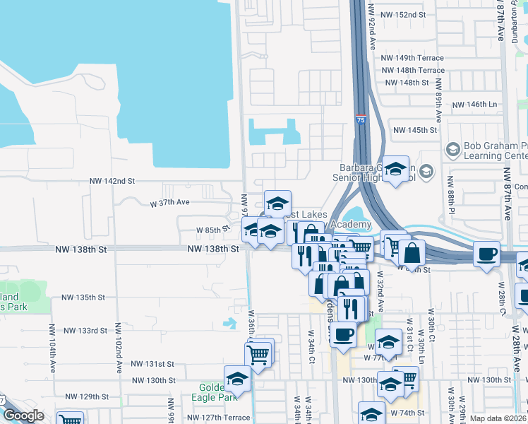 map of restaurants, bars, coffee shops, grocery stores, and more near 3534 West 86th Terrace in Hialeah