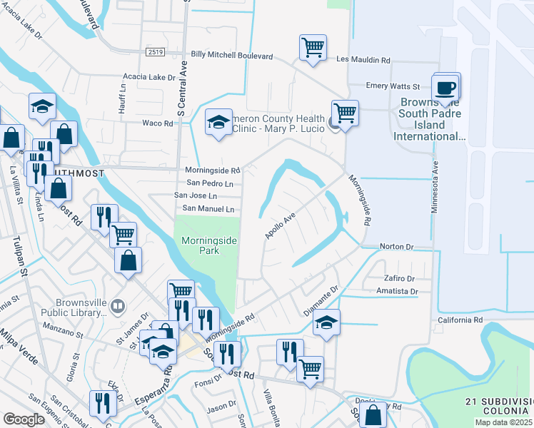 map of restaurants, bars, coffee shops, grocery stores, and more near 5 West Lovell Court in Brownsville