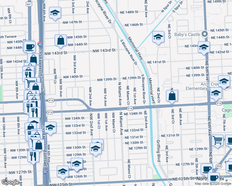 map of restaurants, bars, coffee shops, grocery stores, and more near 13639 North Miami Avenue in Miami