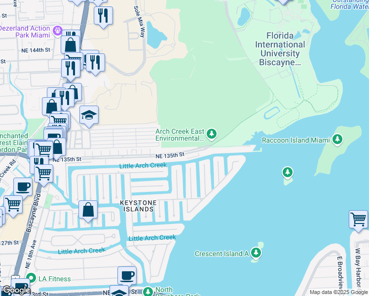 map of restaurants, bars, coffee shops, grocery stores, and more near in North Miami Beach