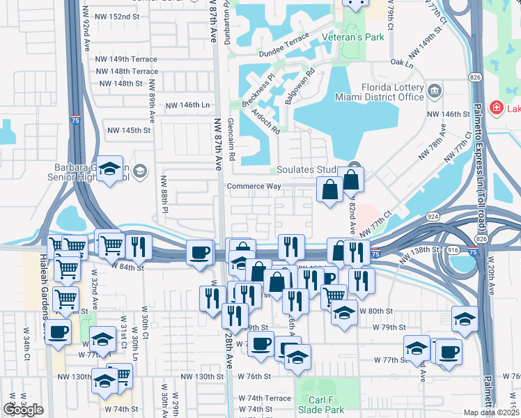 map of restaurants, bars, coffee shops, grocery stores, and more near 8548 Northwest 141st Terrace in Hialeah