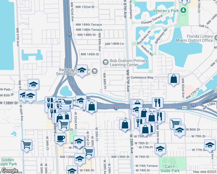 map of restaurants, bars, coffee shops, grocery stores, and more near 8847 Northwest 139th Terrace in Hialeah