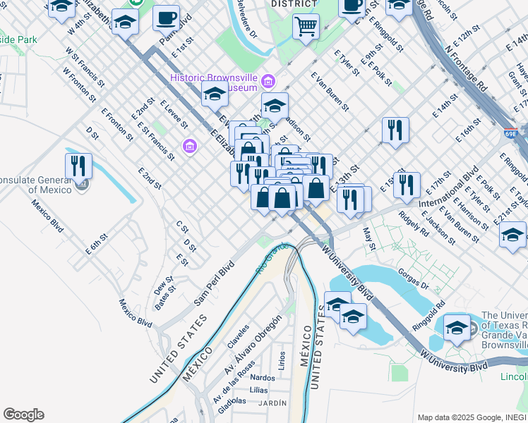 map of restaurants, bars, coffee shops, grocery stores, and more near 417 East 11th Street in Brownsville