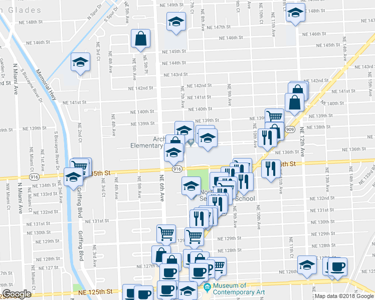 map of restaurants, bars, coffee shops, grocery stores, and more near 700 Northeast 137th Street in North Miami