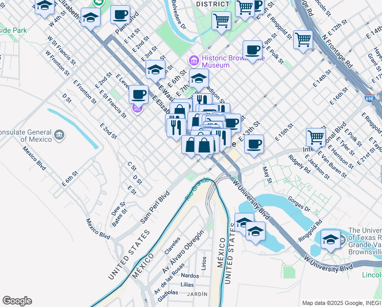 map of restaurants, bars, coffee shops, grocery stores, and more near 417 East 11th Street in Brownsville