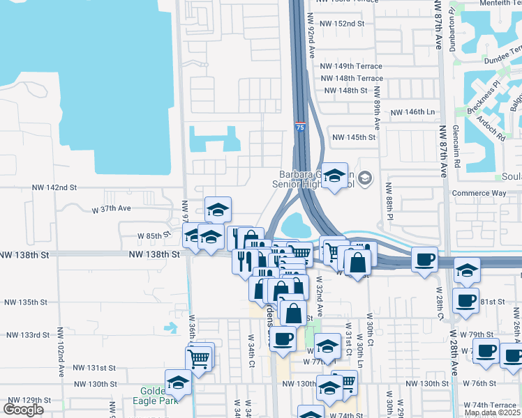 map of restaurants, bars, coffee shops, grocery stores, and more near 8551 West 33rd Avenue in Hialeah