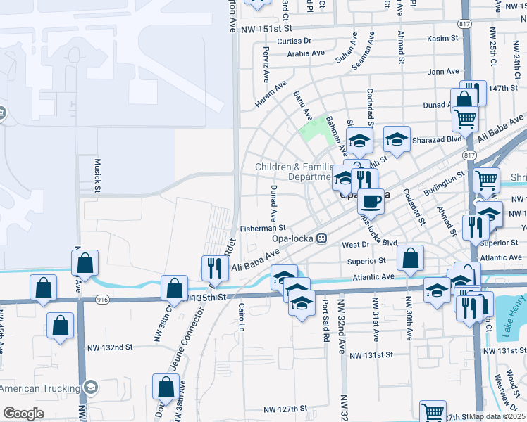map of restaurants, bars, coffee shops, grocery stores, and more near 127 Dunad Avenue in Opa-locka