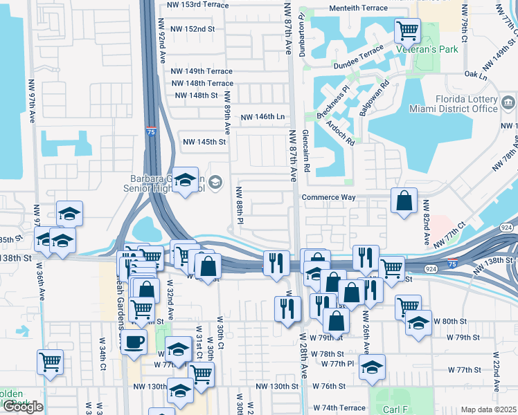 map of restaurants, bars, coffee shops, grocery stores, and more near 8785 Northwest 141st Terrace in Hialeah