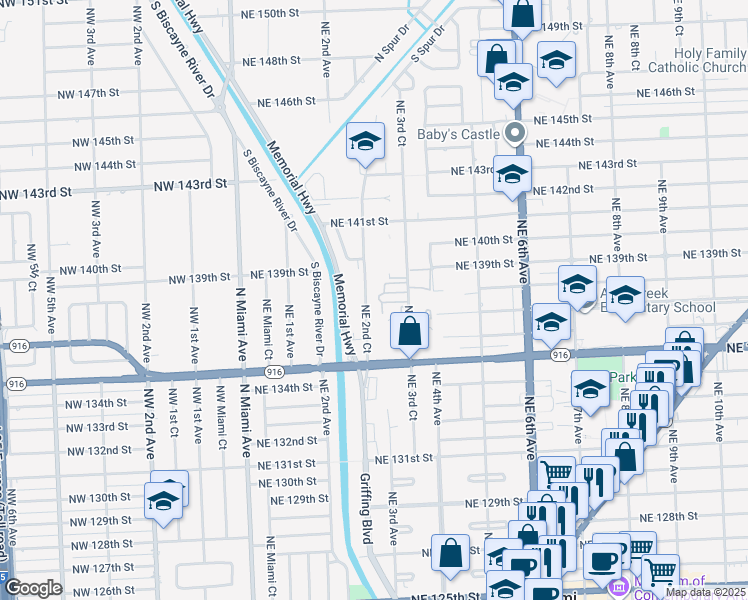map of restaurants, bars, coffee shops, grocery stores, and more near 13770 Northeast 3rd Court in North Miami