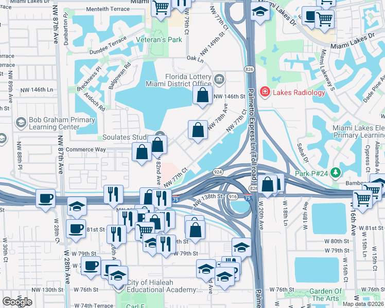 map of restaurants, bars, coffee shops, grocery stores, and more near 14100 Palmetto Frontage Road in Miami Lakes
