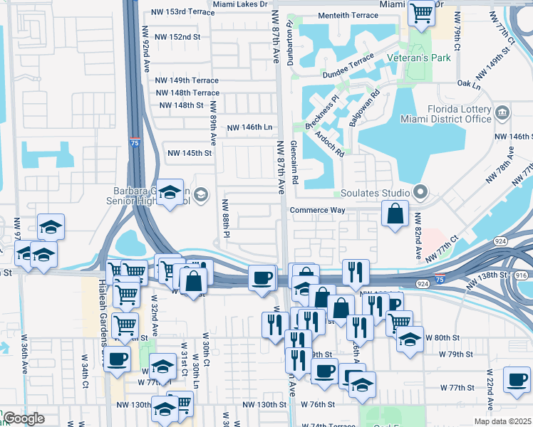 map of restaurants, bars, coffee shops, grocery stores, and more near 14178 Northwest 87th Court in Miami Lakes