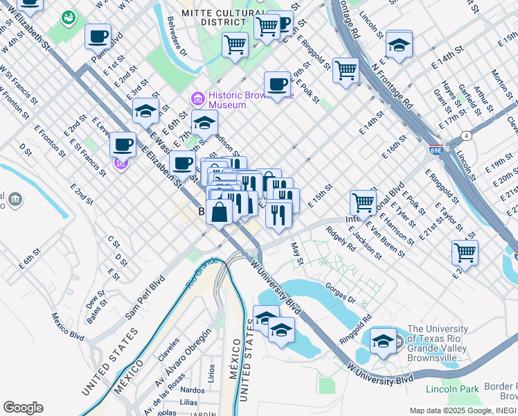 map of restaurants, bars, coffee shops, grocery stores, and more near 767 East 13th Street in Brownsville