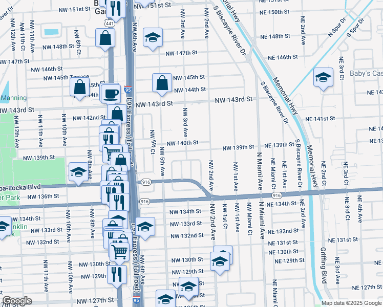 map of restaurants, bars, coffee shops, grocery stores, and more near 360 Northwest 139th Street in North Miami