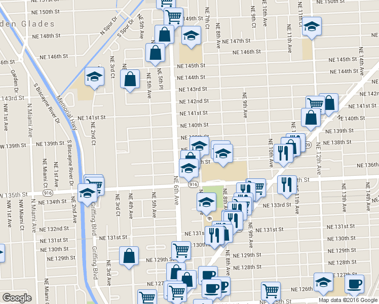 map of restaurants, bars, coffee shops, grocery stores, and more near 650 Northeast 138th Street in North Miami
