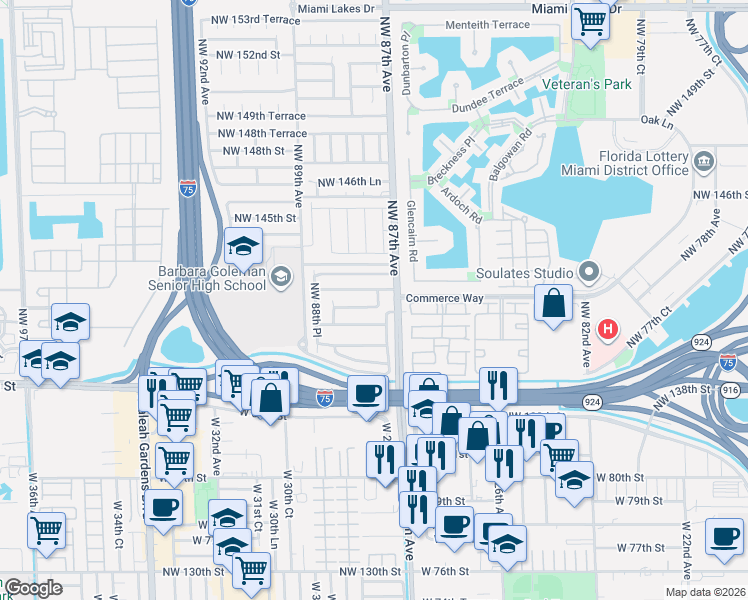 map of restaurants, bars, coffee shops, grocery stores, and more near 14178 Northwest 87th Court in Miami Lakes