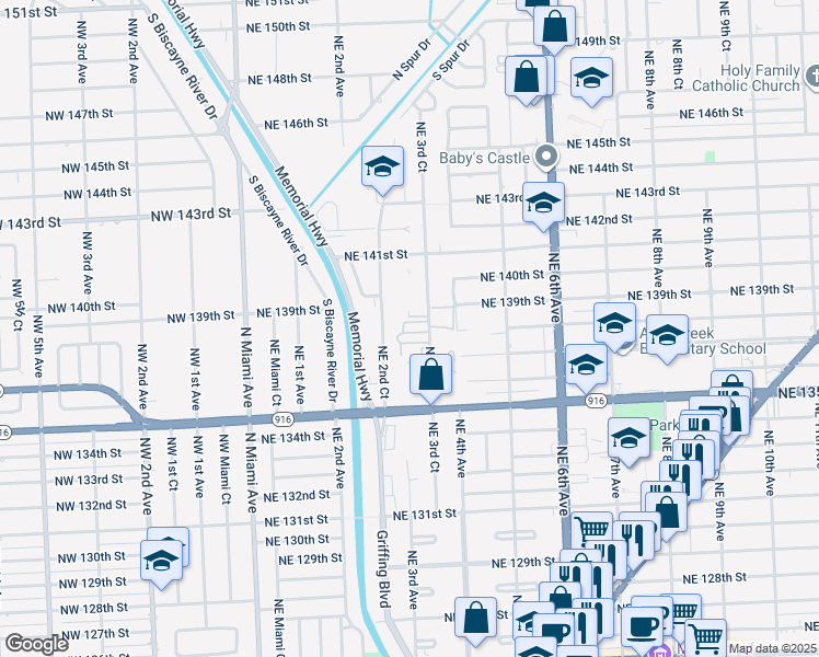 map of restaurants, bars, coffee shops, grocery stores, and more near 13820 Northeast 3rd Court in North Miami