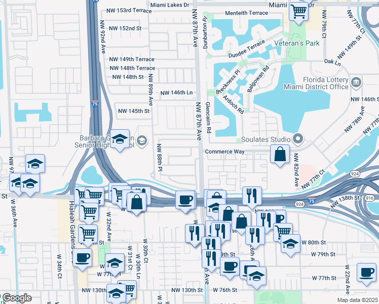 map of restaurants, bars, coffee shops, grocery stores, and more near 14178 Northwest 87th Court in Miami Lakes