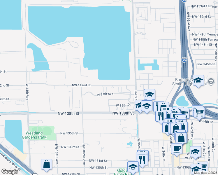 map of restaurants, bars, coffee shops, grocery stores, and more near 9715 Northwest 138th Street in Hialeah