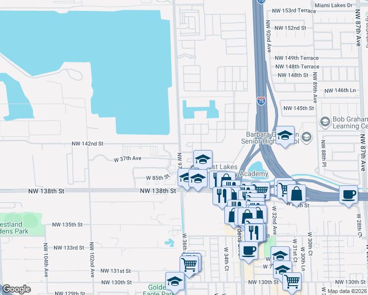 map of restaurants, bars, coffee shops, grocery stores, and more near 3554 West 88th Street in Hialeah