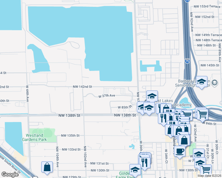 map of restaurants, bars, coffee shops, grocery stores, and more near 9715 Northwest 138th Street in Hialeah