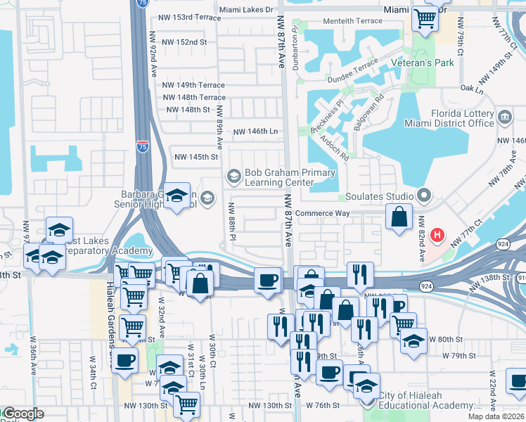 map of restaurants, bars, coffee shops, grocery stores, and more near 14178 Northwest 87th Court in Miami Lakes
