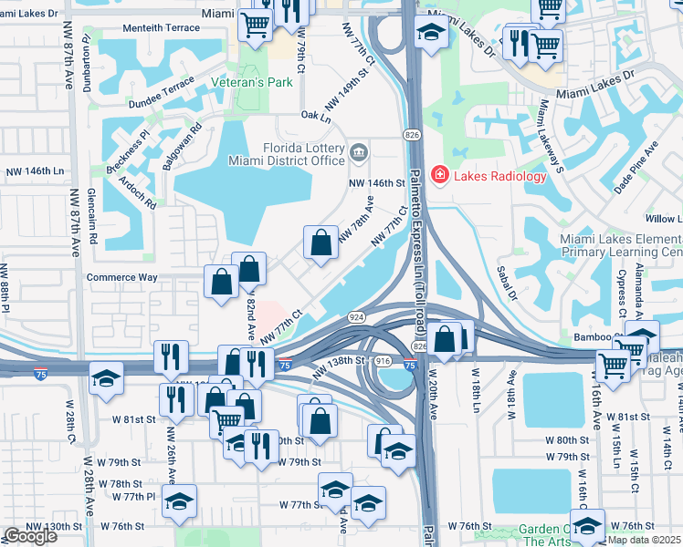 map of restaurants, bars, coffee shops, grocery stores, and more near 14160 Northwest 77th Court in Miami Lakes