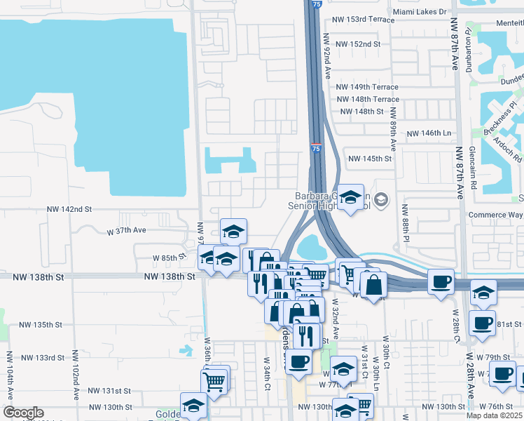 map of restaurants, bars, coffee shops, grocery stores, and more near 3478 West 88th Street in Hialeah