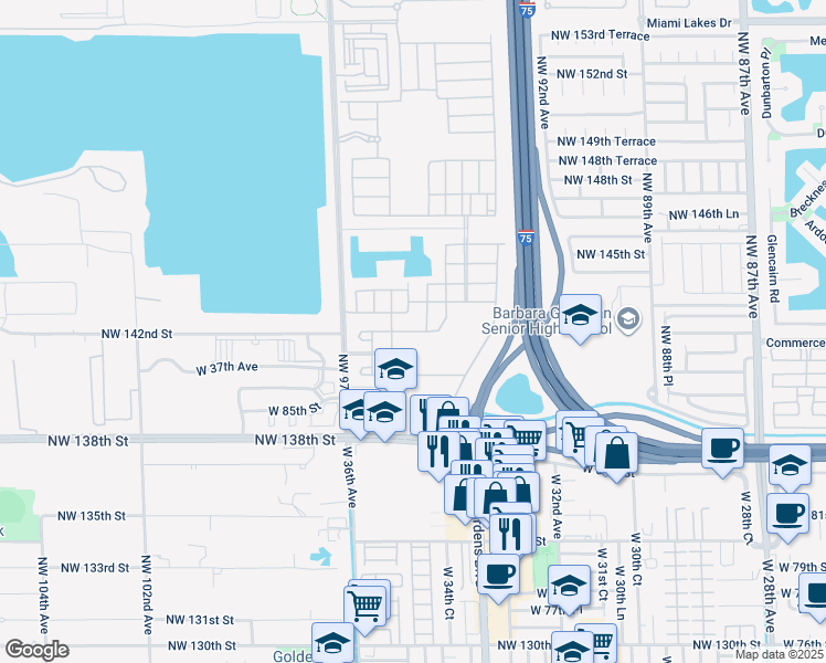 map of restaurants, bars, coffee shops, grocery stores, and more near 4030 West 88th Street in Hialeah
