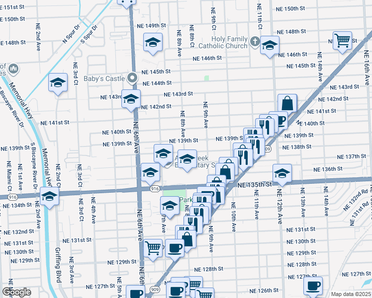map of restaurants, bars, coffee shops, grocery stores, and more near 820 Northeast 138th Street in North Miami