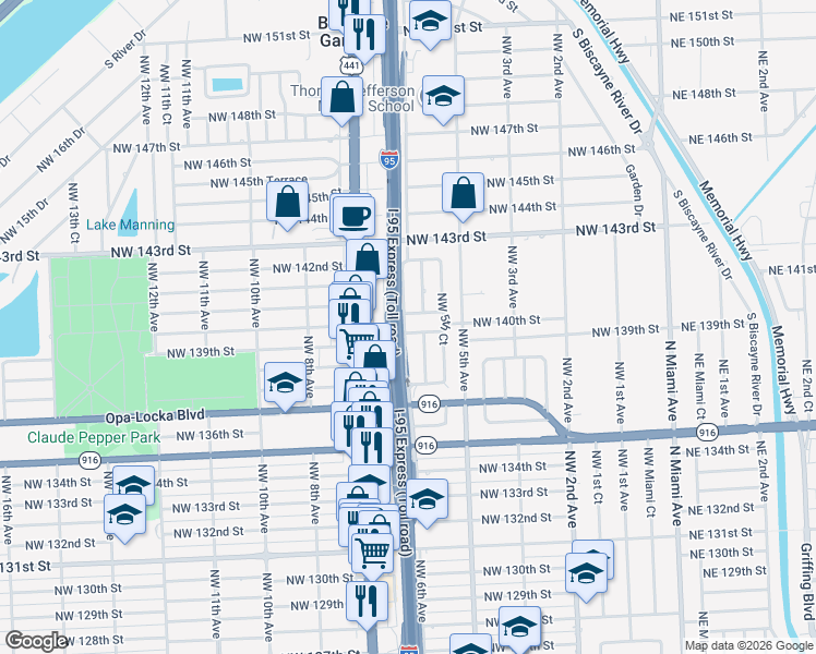 map of restaurants, bars, coffee shops, grocery stores, and more near 13905 Northwest 6th Avenue in North Miami