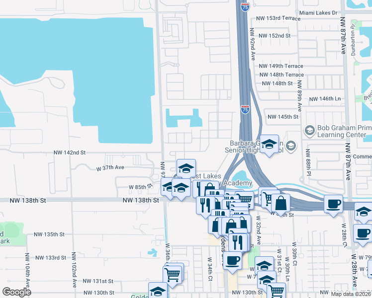 map of restaurants, bars, coffee shops, grocery stores, and more near 3533 West 88th Street in Hialeah