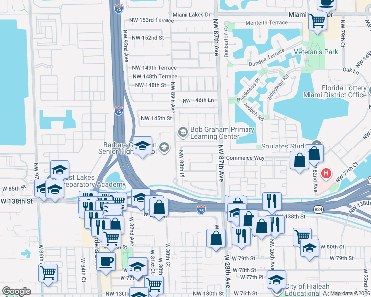 map of restaurants, bars, coffee shops, grocery stores, and more near 8816 Northwest 143rd Terrace in Hialeah