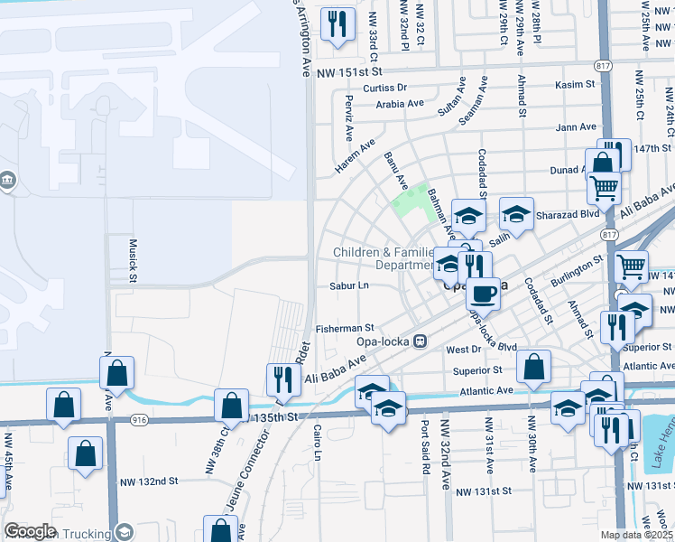 map of restaurants, bars, coffee shops, grocery stores, and more near 410 Jann Avenue in Opa-locka