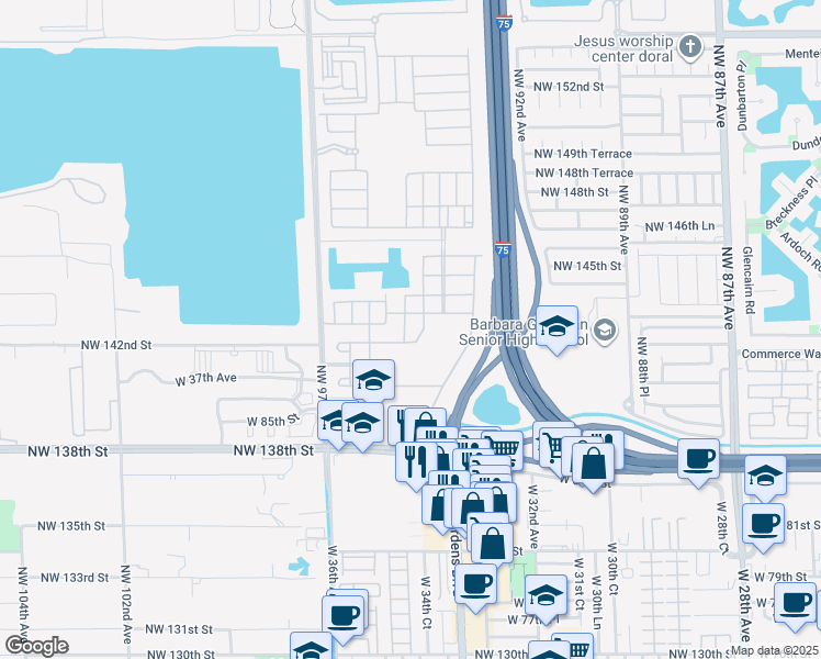 map of restaurants, bars, coffee shops, grocery stores, and more near 8912 West 34th Court in Hialeah