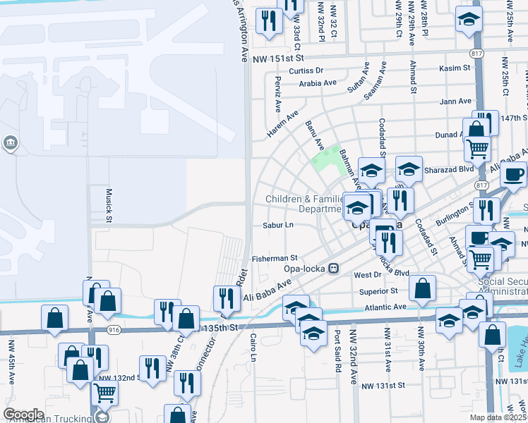 map of restaurants, bars, coffee shops, grocery stores, and more near 410 Jann Avenue in Opa-locka