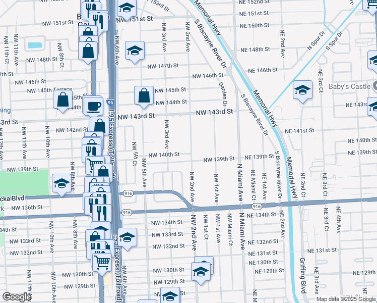 map of restaurants, bars, coffee shops, grocery stores, and more near 157 Northwest 140th Street in Miami