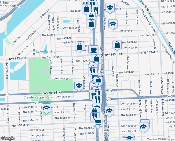 map of restaurants, bars, coffee shops, grocery stores, and more near 731 Northwest 140th Terrace in Miami