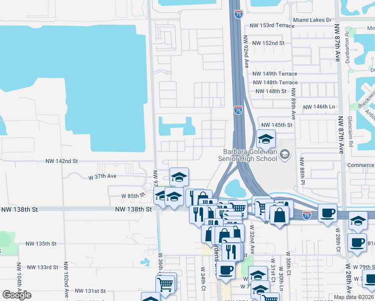 map of restaurants, bars, coffee shops, grocery stores, and more near 8912 West 34th Court in Hialeah