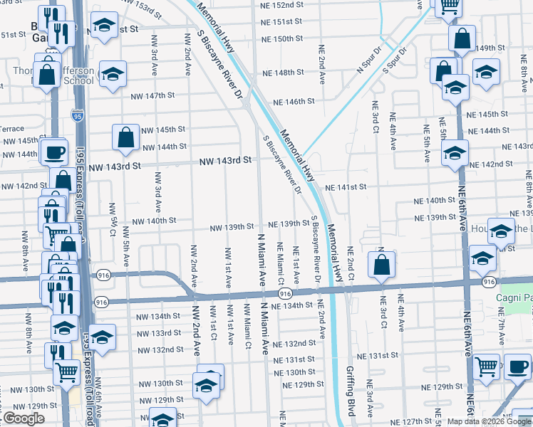 map of restaurants, bars, coffee shops, grocery stores, and more near 14001 North Miami Avenue in Miami