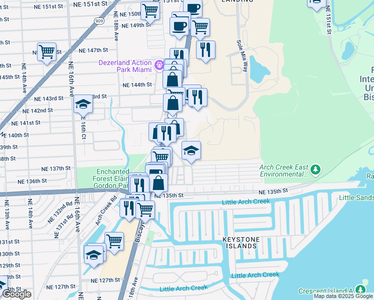 map of restaurants, bars, coffee shops, grocery stores, and more near 13767 Seabreeze Drive in North Miami Beach