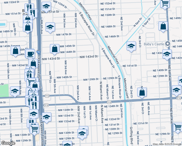 map of restaurants, bars, coffee shops, grocery stores, and more near 13939 Northwest 1st Avenue in Miami