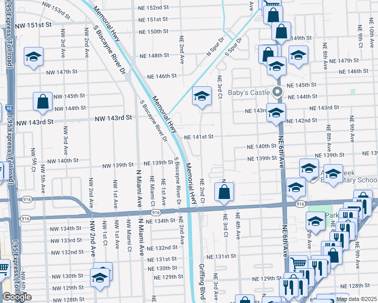 map of restaurants, bars, coffee shops, grocery stores, and more near 13961 Northeast 2nd Avenue in Miami