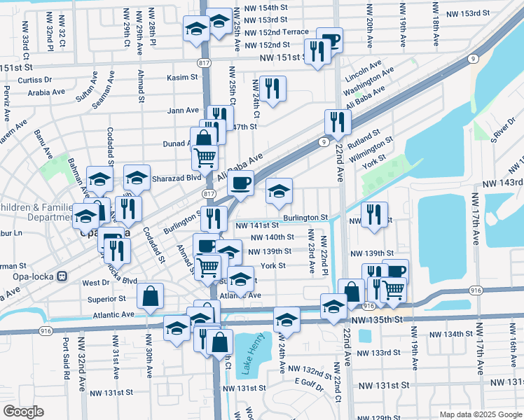 map of restaurants, bars, coffee shops, grocery stores, and more near 14140 Northwest 24th Court in Opa-locka