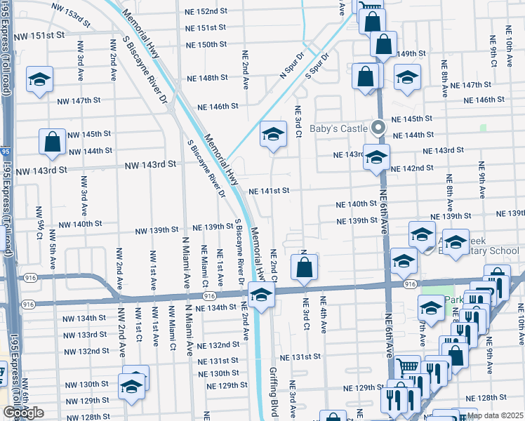 map of restaurants, bars, coffee shops, grocery stores, and more near 13963 Northeast 2nd Avenue in Miami