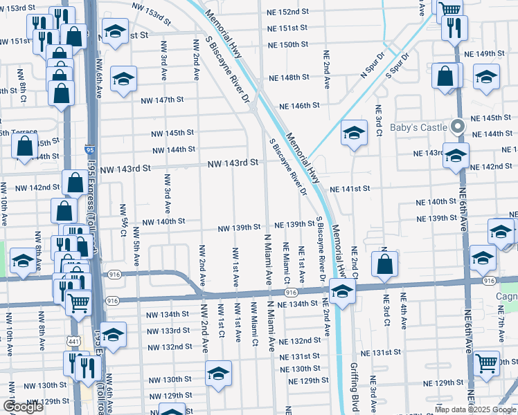 map of restaurants, bars, coffee shops, grocery stores, and more near 13939 Northwest 1st Avenue in Miami