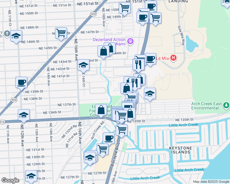 map of restaurants, bars, coffee shops, grocery stores, and more near 14060 Biscayne Boulevard in North Miami Beach