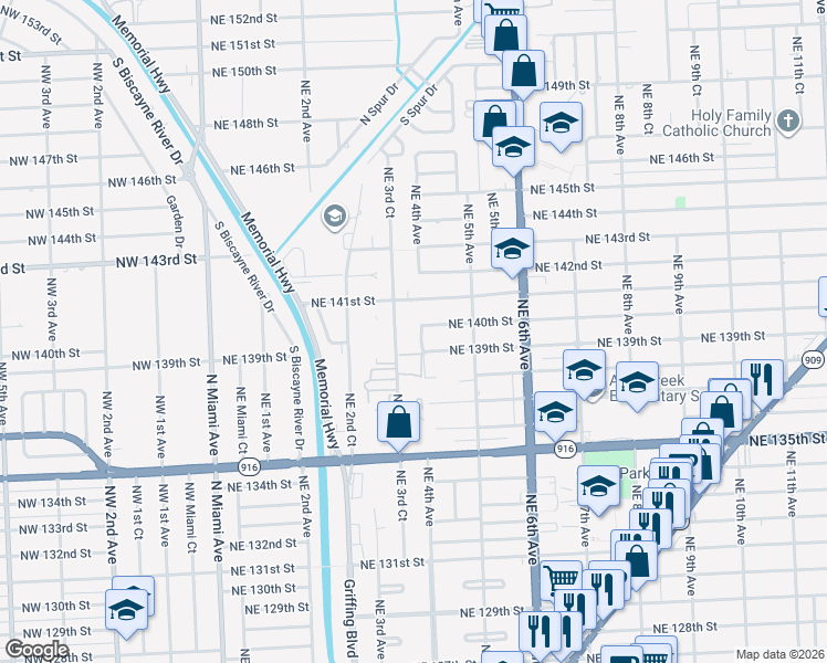 map of restaurants, bars, coffee shops, grocery stores, and more near 13904 Northeast 4th Avenue in Miami