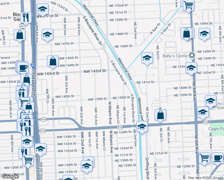 map of restaurants, bars, coffee shops, grocery stores, and more near 14001 North Miami Avenue in Miami